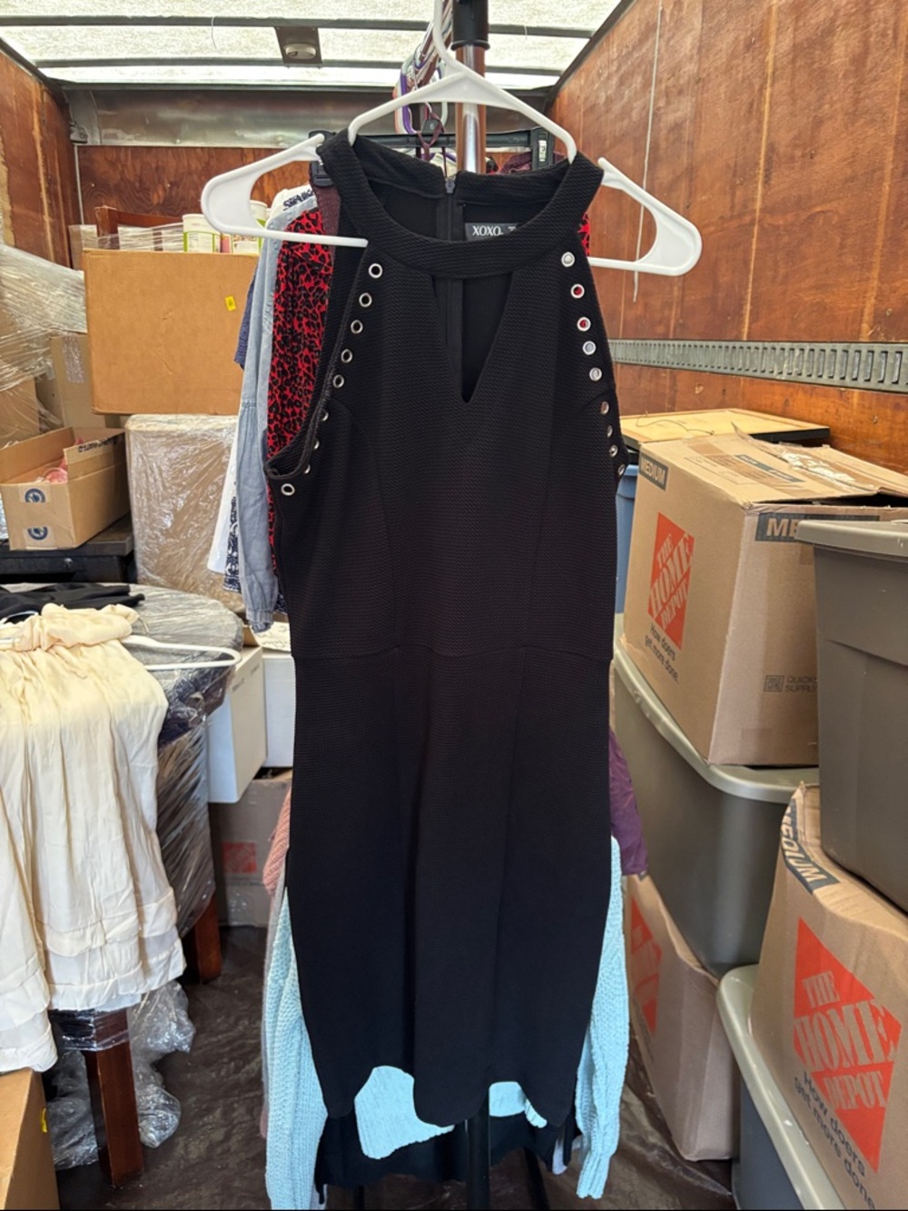 XOXO Black Sleeveless Grommet Detail Midi Dress